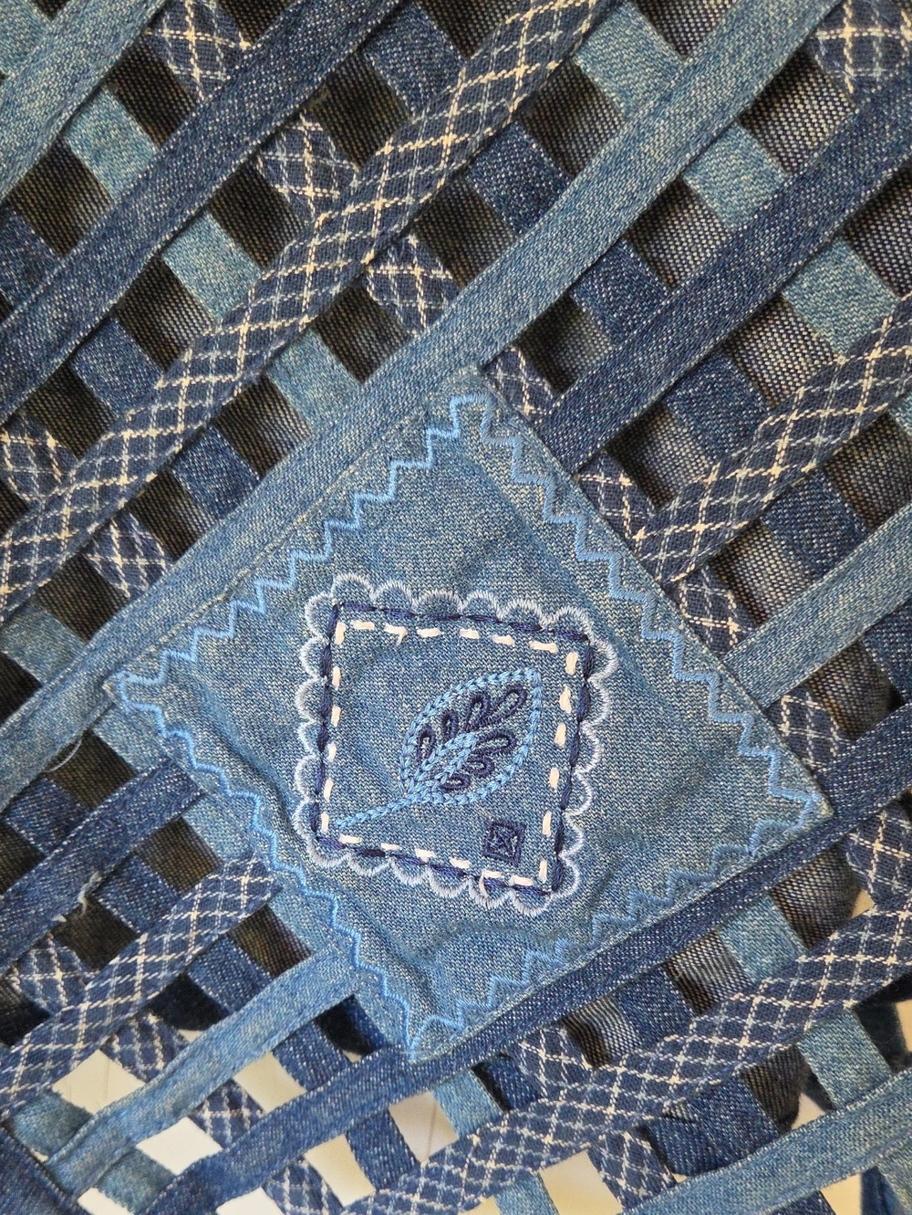 Vintage Denim Lattice Floral Patchwork Vest Size M - Picture 4 of 6